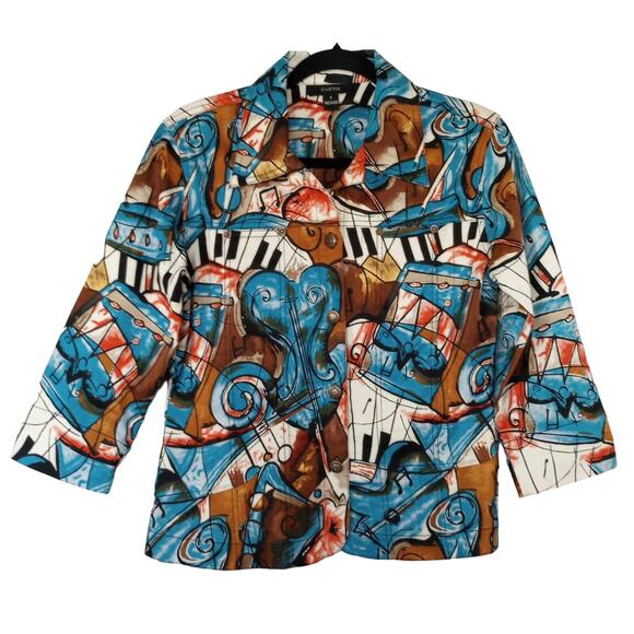 Kaktus Wearable Art Jacket Coat Abstract Colorful Womens SZ Small Button Down - Picture 1 of 7
